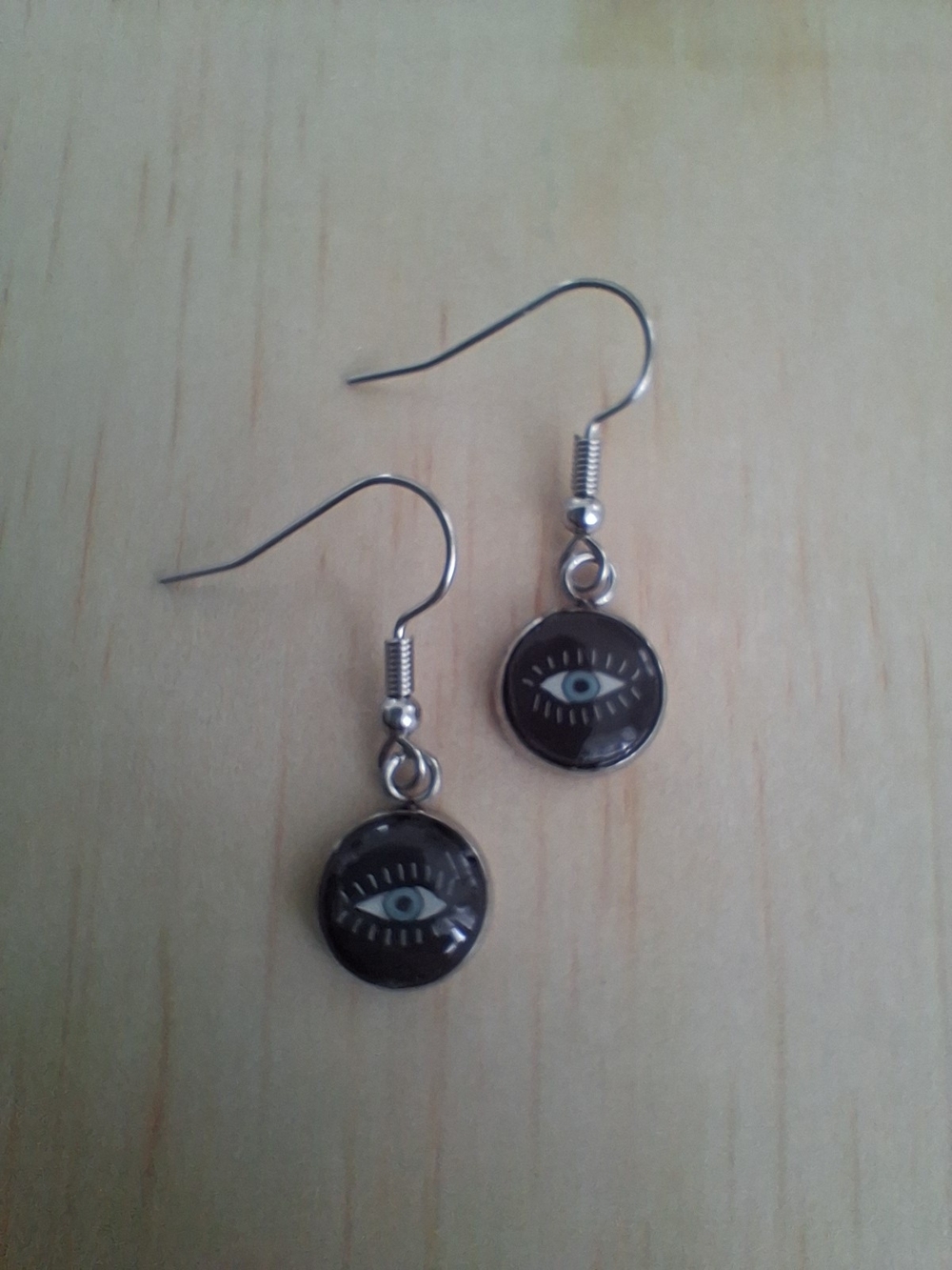 Evil Eye Drop Earrings in Black and Silver-Tone